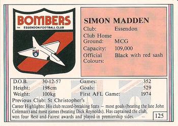 1992 AFL Regina #125 Simon Madden Back